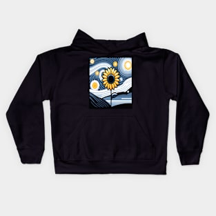 Starry Night's Lone Sunflower Kids Hoodie